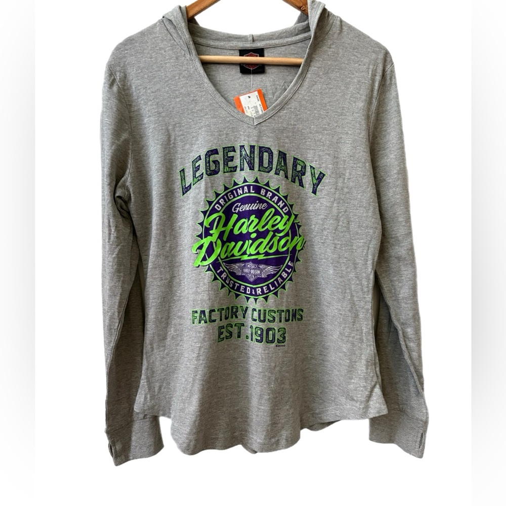 NEW Harley Davidson Motorcycles Womens Medium V-Neck Pullover Hoodie Sweatshirt